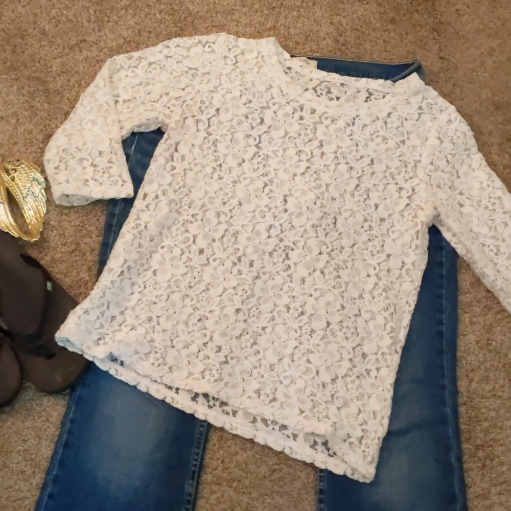 Erin London White Lace Shirt 3/4th Sleeve . Size M